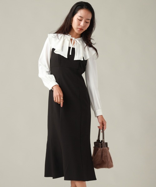 Cheek（チーク）の「長袖フリルドッキングワンピース（ワンピース・レディース・ブラック/グレー・SMALL/MEDIUM）」の2枚目の写真