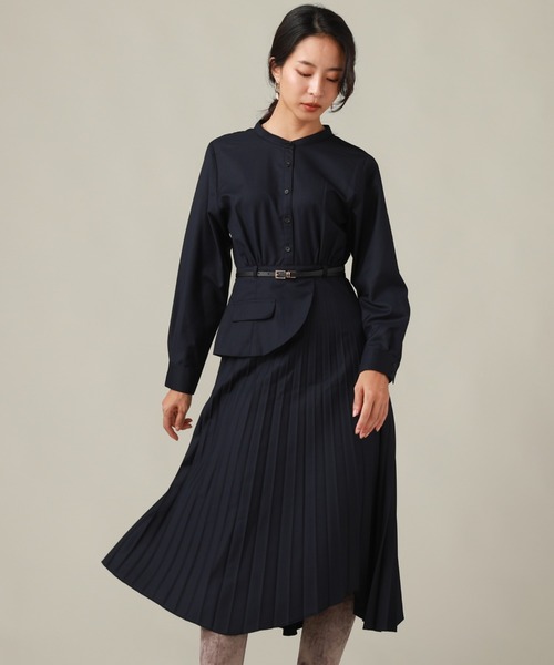 Cheek(チーク)の「コルセットベルト付きプリーツワンピース(ワンピース・レディース・ネイビー/グレー/カーキ・SMALL/MEDIUM)」の3枚目の写真