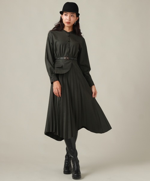 Cheek(チーク)の「コルセットベルト付きプリーツワンピース(ワンピース・レディース・ネイビー/グレー/カーキ・SMALL/MEDIUM)」の2枚目の写真