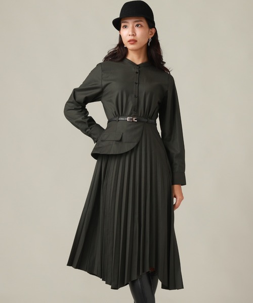 Cheek(チーク)の「コルセットベルト付きプリーツワンピース(ワンピース・レディース・ネイビー/グレー/カーキ・SMALL/MEDIUM)」の7枚目の写真
