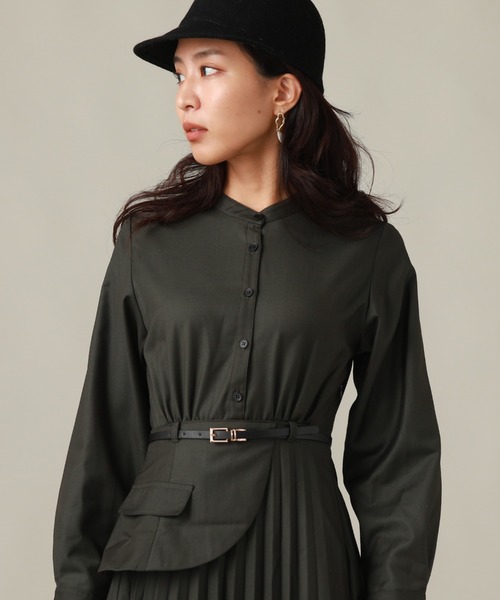 Cheek(チーク)の「コルセットベルト付きプリーツワンピース(ワンピース・レディース・ネイビー/グレー/カーキ・SMALL/MEDIUM)」の10枚目の写真