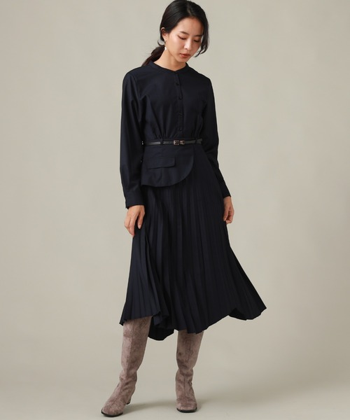 Cheek(チーク)の「コルセットベルト付きプリーツワンピース(ワンピース・レディース・ネイビー/グレー/カーキ・SMALL/MEDIUM)」の5枚目の写真
