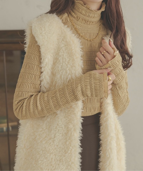 Ambre Neige(アンブルネージュ)の「ポロ風にも?ハイネックにも?【前後2WAY】指穴ハイネックトップス/WEB/EC限定商品(Tシャツ/カットソー・レディース・ベージュ/ダークブラウン/アイボリー・FREE)」の9枚目の写真