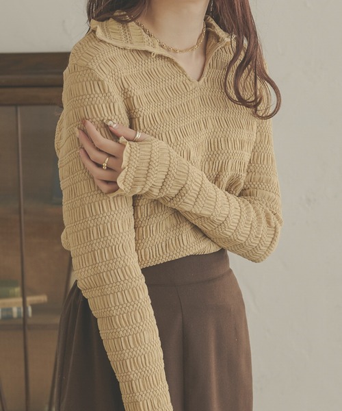 Ambre Neige(アンブルネージュ)の「ポロ風にも?ハイネックにも?【前後2WAY】指穴ハイネックトップス/WEB/EC限定商品(Tシャツ/カットソー・レディース・ベージュ/ダークブラウン/アイボリー・FREE)」の13枚目の写真