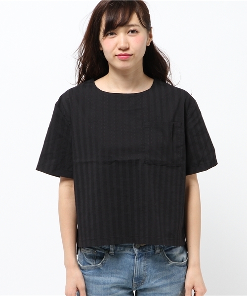 CIAOPANIC（チャオパニック）の「【Ciaopanic】ストライプジャガードPK付T-BL（シャツ/ブラウス・レディース・ブラック/グレー・FREE）」の3枚目の写真