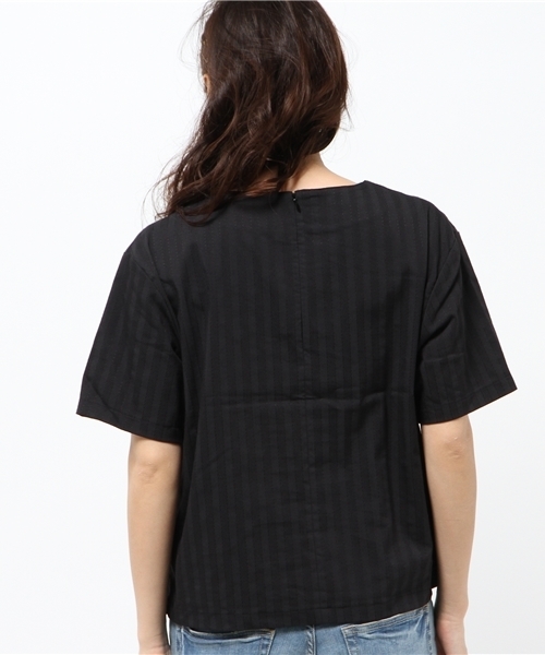 CIAOPANIC（チャオパニック）の「【Ciaopanic】ストライプジャガードPK付T-BL（シャツ/ブラウス・レディース・ブラック/グレー・FREE）」の5枚目の写真