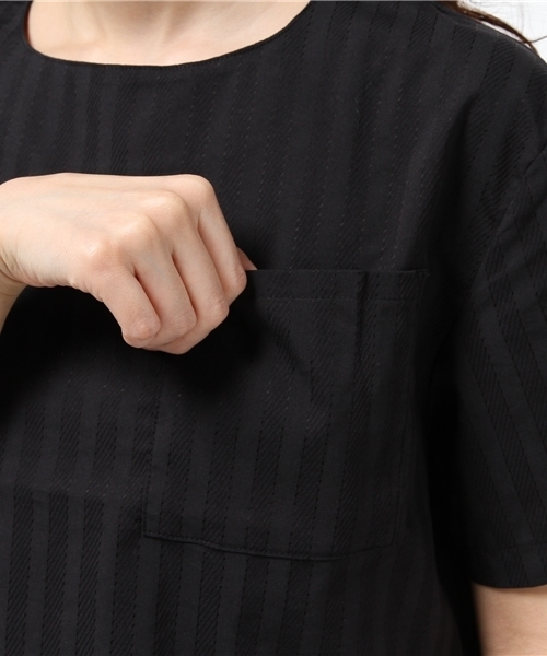 CIAOPANIC（チャオパニック）の「【Ciaopanic】ストライプジャガードPK付T-BL（シャツ/ブラウス・レディース・ブラック/グレー・FREE）」の9枚目の写真
