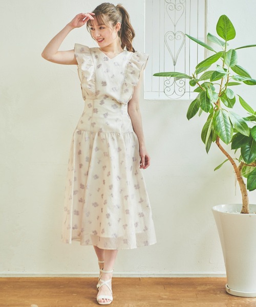 NOELA(ノエラ)の「フラワージャガードスカート(スカート・レディース・ネイビー/ベージュ/ラベンダー・M/S)」の4枚目の写真