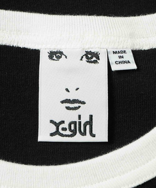 X-girl（エックスガール）の「RHINESTONE LOGO S/S RAGLAN BABY TEE（Tシャツ/カットソー・レディース・ネイビー/ホワイト/ブラック・M/S）」の12枚目の写真