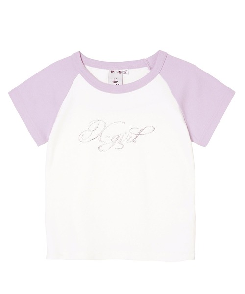 X-girl（エックスガール）の「RHINESTONE LOGO S/S RAGLAN BABY TEE（Tシャツ/カットソー・レディース・ネイビー/ホワイト/ブラック・M/S）」の18枚目の写真