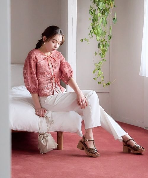 mysty woman（ミスティウーマン）の「オーガンジー2WAYブラウス 193465（シャツ/ブラウス・レディース・ブラック/アイボリー/ピンクベージュ/オレンジ系その他・FREE）」の5枚目の写真