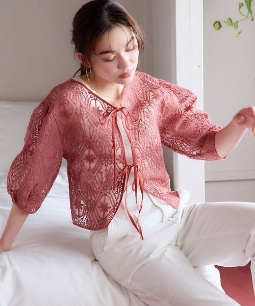 mysty woman（ミスティウーマン）の「オーガンジー2WAYブラウス 193465（シャツ/ブラウス・レディース・ブラック/アイボリー/ピンクベージュ/オレンジ系その他・FREE）」の7枚目の写真