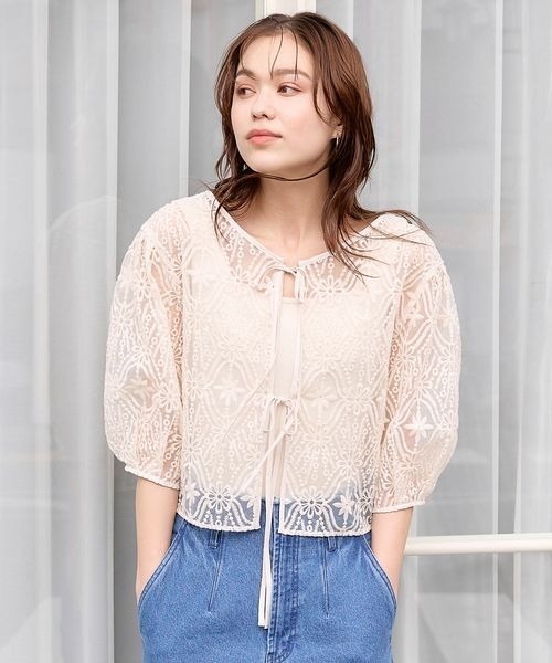 mysty woman（ミスティウーマン）の「オーガンジー2WAYブラウス 193465（シャツ/ブラウス・レディース・ブラック/アイボリー/ピンクベージュ/オレンジ系その他・FREE）」の9枚目の写真