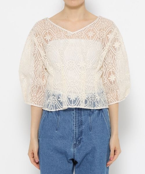 mysty woman（ミスティウーマン）の「オーガンジー2WAYブラウス 193465（シャツ/ブラウス・レディース・ブラック/アイボリー/ピンクベージュ/オレンジ系その他・FREE）」の11枚目の写真