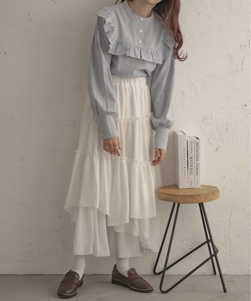 Ambre Ciel（アンブルシエル）の「ストライプフリルシャツ／【WEB/EC限定商品】（シャツ/ブラウス・レディース・ライトベージュ/ブルー/ブラック・FREE）」の13枚目の写真