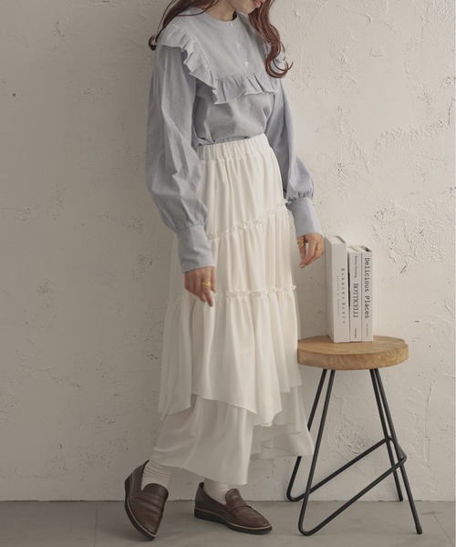 Ambre Ciel（アンブルシエル）の「ストライプフリルシャツ／【WEB/EC限定商品】（シャツ/ブラウス・レディース・ライトベージュ/ブルー/ブラック・FREE）」の11枚目の写真