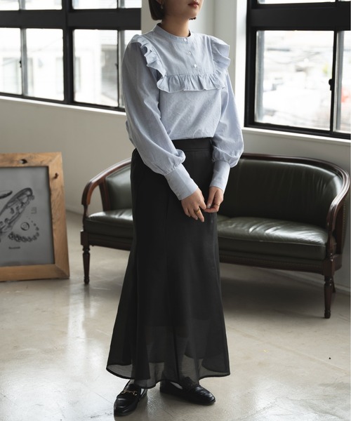 Ambre Ciel（アンブルシエル）の「ストライプフリルシャツ／【WEB/EC限定商品】（シャツ/ブラウス・レディース・ライトベージュ/ブルー/ブラック・FREE）」の22枚目の写真