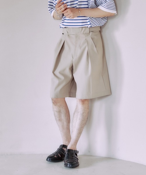 PUBLIC TOKYO(パブリックトウキョウ)の「ベルクロイージースラックスワイドショーツ(スラックス・メンズ・インディゴブルー/ブラック/ベージュ・1/2)」の2枚目の写真