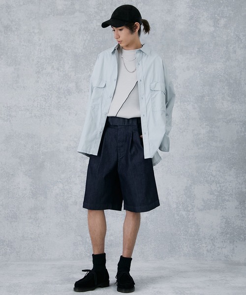 PUBLIC TOKYO(パブリックトウキョウ)の「ベルクロイージースラックスワイドショーツ(スラックス・メンズ・インディゴブルー/ブラック/ベージュ・1/2)」の4枚目の写真