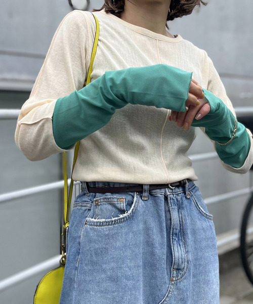 mi via loca（ミヴィアロカ）の「メランジフライス袖チュールトップス（Tシャツ/カットソー・レディース・ライム/ナチュラル/イエロー・FREE）」の2枚目の写真