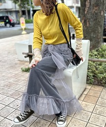 mi via loca | メランジフライス袖チュールトップス(Tシャツ/カットソー)