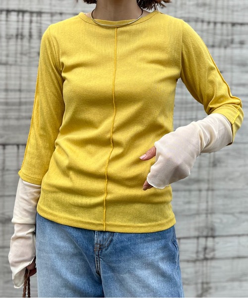 mi via loca（ミヴィアロカ）の「メランジフライス袖チュールトップス（Tシャツ/カットソー・レディース・ライム/ナチュラル/イエロー・FREE）」の20枚目の写真