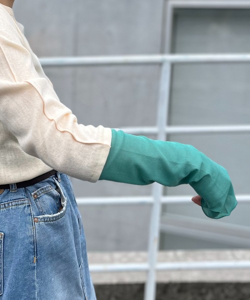 mi via loca（ミヴィアロカ）の「メランジフライス袖チュールトップス（Tシャツ/カットソー・レディース・ライム/ナチュラル/イエロー・FREE）」の8枚目の写真