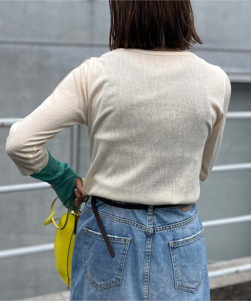 mi via loca（ミヴィアロカ）の「メランジフライス袖チュールトップス（Tシャツ/カットソー・レディース・ライム/ナチュラル/イエロー・FREE）」の7枚目の写真