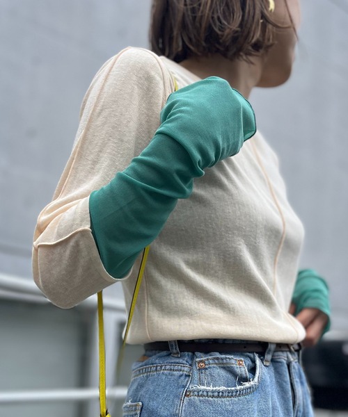 mi via loca（ミヴィアロカ）の「メランジフライス袖チュールトップス（Tシャツ/カットソー・レディース・ライム/ナチュラル/イエロー・FREE）」の5枚目の写真