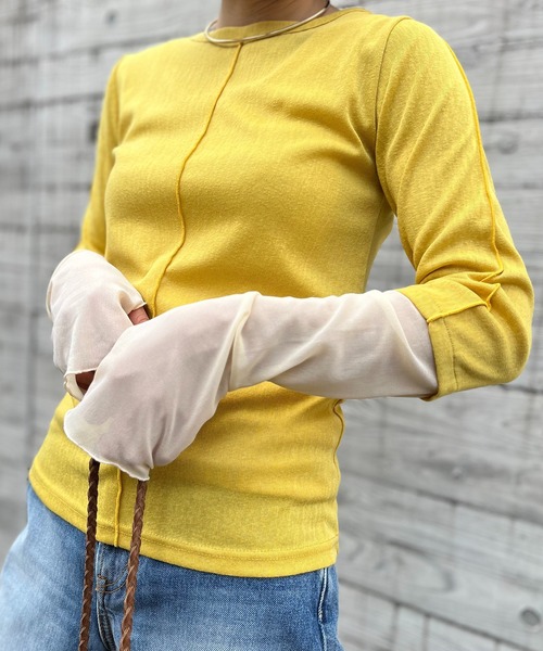 mi via loca（ミヴィアロカ）の「メランジフライス袖チュールトップス（Tシャツ/カットソー・レディース・ライム/ナチュラル/イエロー・FREE）」の22枚目の写真