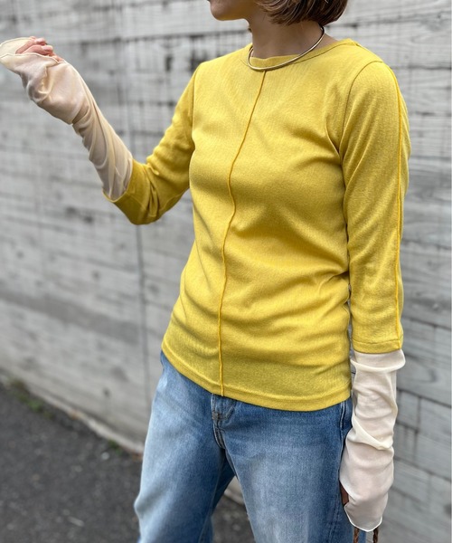 mi via loca（ミヴィアロカ）の「メランジフライス袖チュールトップス（Tシャツ/カットソー・レディース・ライム/ナチュラル/イエロー・FREE）」の21枚目の写真
