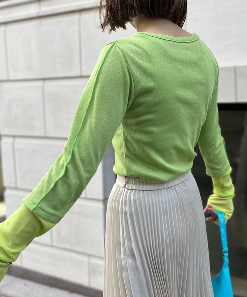 mi via loca（ミヴィアロカ）の「メランジフライス袖チュールトップス（Tシャツ/カットソー・レディース・ライム/ナチュラル/イエロー・FREE）」の13枚目の写真