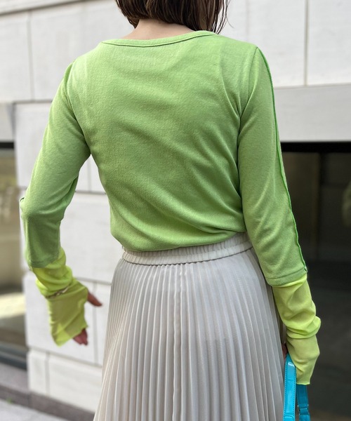 mi via loca（ミヴィアロカ）の「メランジフライス袖チュールトップス（Tシャツ/カットソー・レディース・ライム/ナチュラル/イエロー・FREE）」の14枚目の写真