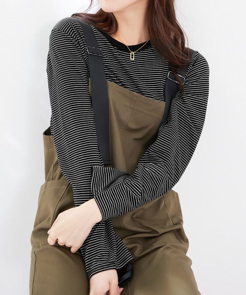 CHAN ME(チャンミ)の「細ボーダー長袖Tシャツ(Tシャツ/カットソー・レディース・ブラック/ホワイト・MEDIUM/LARGE/X-LARGE)」の2枚目の写真