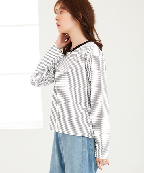 CHAN ME(チャンミ)の「細ボーダー長袖Tシャツ(Tシャツ/カットソー・レディース・ブラック/ホワイト・MEDIUM/LARGE/X-LARGE)」の17枚目の写真