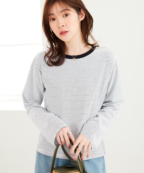 CHAN ME(チャンミ)の「細ボーダー長袖Tシャツ(Tシャツ/カットソー・レディース・ブラック/ホワイト・MEDIUM/LARGE/X-LARGE)」の10枚目の写真