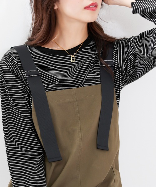 CHAN ME(チャンミ)の「細ボーダー長袖Tシャツ(Tシャツ/カットソー・レディース・ブラック/ホワイト・MEDIUM/LARGE/X-LARGE)」の3枚目の写真