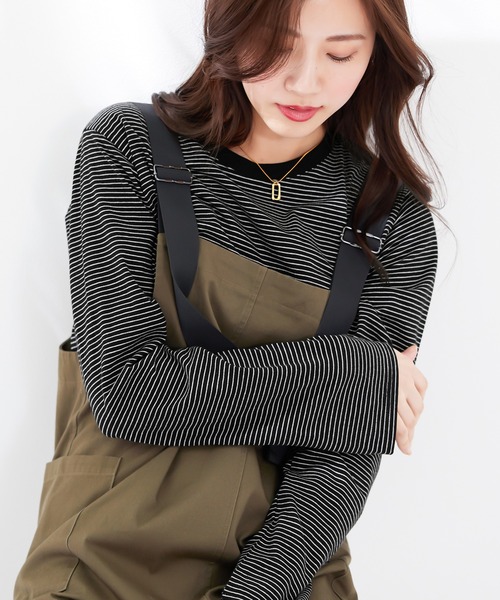 CHAN ME(チャンミ)の「細ボーダー長袖Tシャツ(Tシャツ/カットソー・レディース・ブラック/ホワイト・MEDIUM/LARGE/X-LARGE)」の6枚目の写真