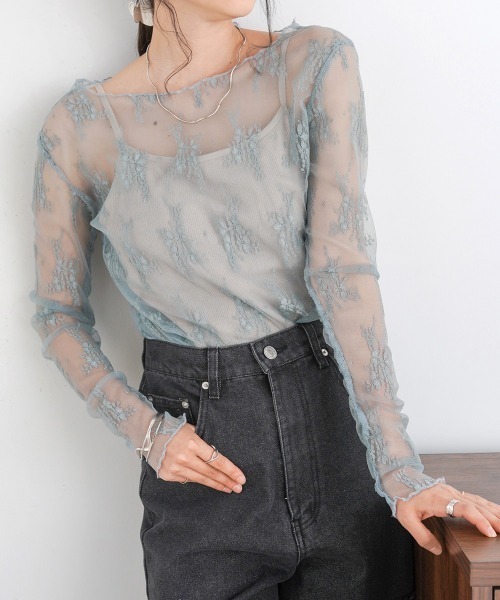 Bab(バブ)の「レースシアーインナートップス(Tシャツ/カットソー・レディース・ベージュ/ブラック/ブルー/オフホワイト・FREE)」の16枚目の写真