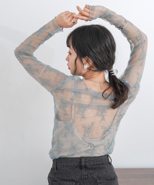 Bab(バブ)の「レースシアーインナートップス(Tシャツ/カットソー・レディース・ベージュ/ブラック/ブルー/オフホワイト・FREE)」の7枚目の写真