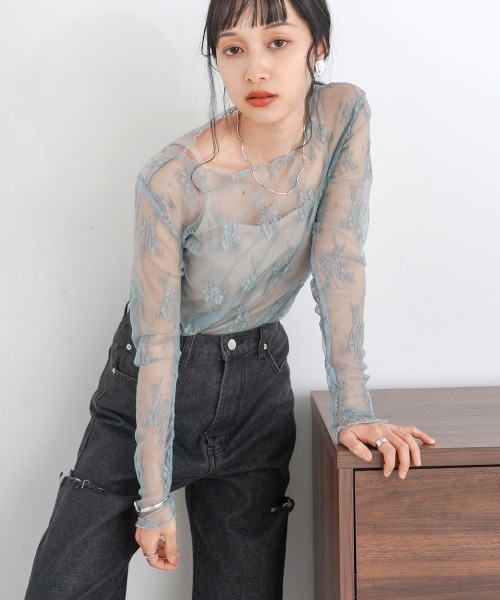 Bab(バブ)の「レースシアーインナートップス(Tシャツ/カットソー・レディース・ベージュ/ブラック/ブルー/オフホワイト・FREE)」の11枚目の写真