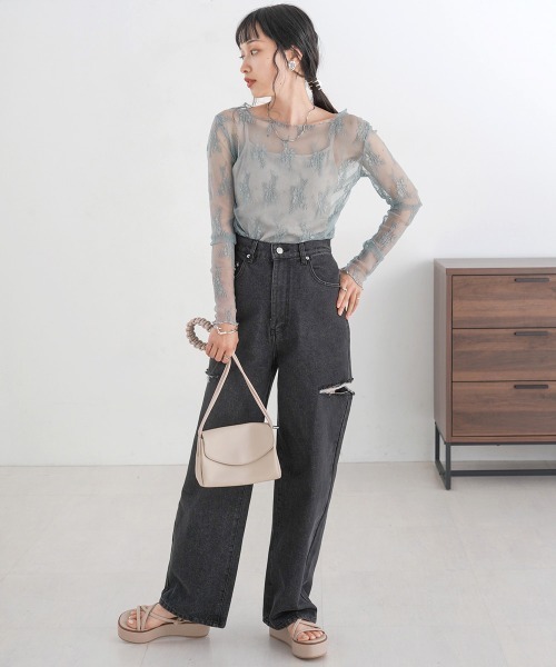 Bab(バブ)の「レースシアーインナートップス(Tシャツ/カットソー・レディース・ベージュ/ブラック/ブルー/オフホワイト・FREE)」の8枚目の写真