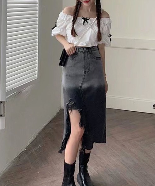 GLAMOROUS JANE(グラマラスジェーン)の「ハイダメージスリットデニムスカート(デニムスカート・レディース・ブラック/ブルー・M/L)」の11枚目の写真