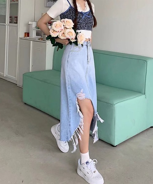 GLAMOROUS JANE(グラマラスジェーン)の「ハイダメージスリットデニムスカート(デニムスカート・レディース・ブラック/ブルー・M/L)」の12枚目の写真