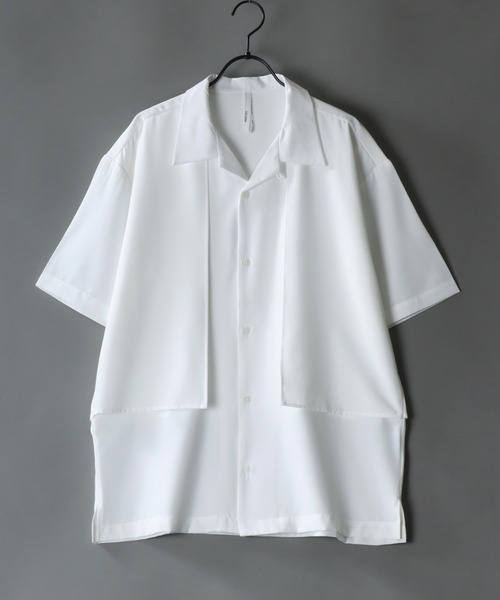 SITRY(シトリー)の「Oversize Drop shoulder trench shirt/オーバーサイズ ドロップショルダー 半袖 トレンチ シャツ(シャツ/ブラウス・メンズ・ホワイト/ブラック/グレー・M/L/XL)」の2枚目の写真
