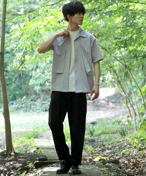 SITRY(シトリー)の「Oversize Drop shoulder trench shirt/オーバーサイズ ドロップショルダー 半袖 トレンチ シャツ(シャツ/ブラウス・メンズ・ホワイト/ブラック/グレー・M/L/XL)」の20枚目の写真