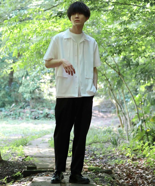 SITRY(シトリー)の「Oversize Drop shoulder trench shirt/オーバーサイズ ドロップショルダー 半袖 トレンチ シャツ(シャツ/ブラウス・メンズ・ホワイト/ブラック/グレー・M/L/XL)」の14枚目の写真