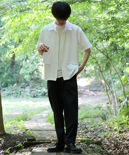 SITRY(シトリー)の「Oversize Drop shoulder trench shirt/オーバーサイズ ドロップショルダー 半袖 トレンチ シャツ(シャツ/ブラウス・メンズ・ホワイト/ブラック/グレー・M/L/XL)」の13枚目の写真