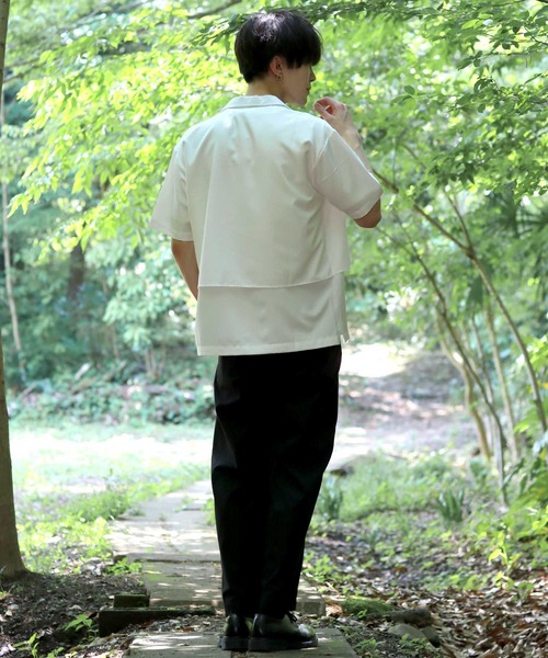SITRY(シトリー)の「Oversize Drop shoulder trench shirt/オーバーサイズ ドロップショルダー 半袖 トレンチ シャツ(シャツ/ブラウス・メンズ・ホワイト/ブラック/グレー・M/L/XL)」の12枚目の写真
