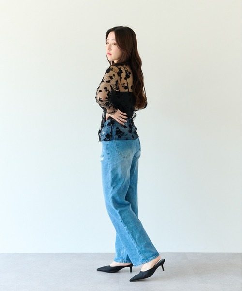 ECRIRE(エクリール)の「花柄 シアー メロー トップス(Tシャツ/カットソー・レディース・ブラック/サックスブルー/アイボリー・M)」の7枚目の写真